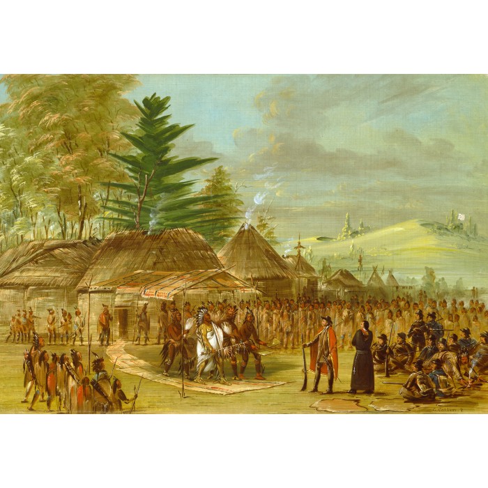 Puzzle Grafika-F-31309 George Catlin: Chief of the Taensa Indians Receiving La Salle. March 20, 1682, 1847-1848