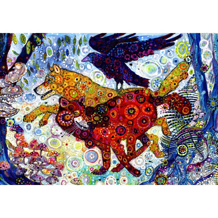 Puzzle Grafika-F-31548 Sally Rich - Wolves in a Blue Wood