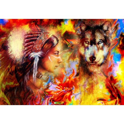 Puzzle  Grafika-F-31709 The Indian Woman and the Wolf