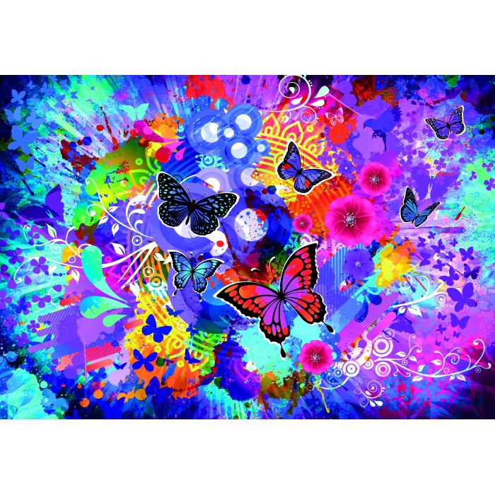 Puzzle Grafika-F-31725 Colorful Flowers and Butterflies