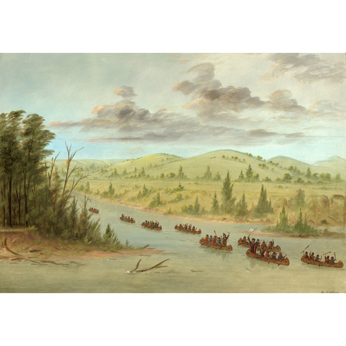 Puzzle Grafika-F-32113 George Catlin: La Salle's Party Entering the Mississippi in Canoes. February 6, 1682, 1847-1848