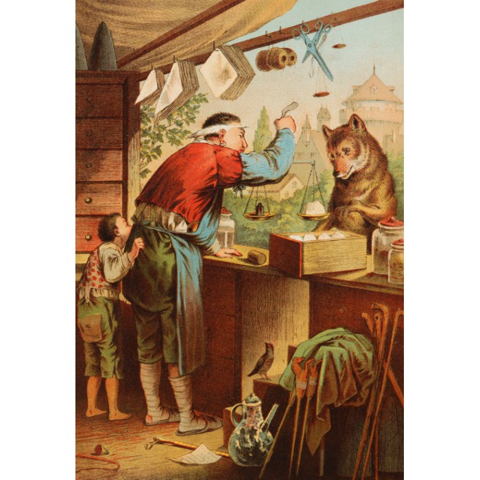 Puzzle Grafika-Kids-00125 XXL Pieces - The Wolf and the Seven Young Kids, illustration by Carl Offterdinger