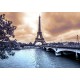 Grafika - Eiffel Tower from Seine. Winter rainy day in Paris