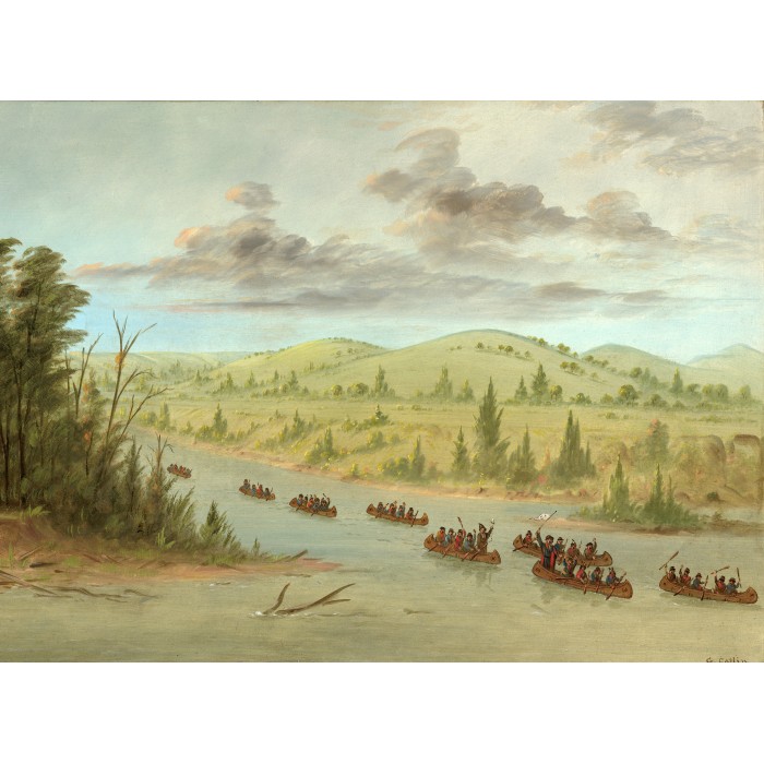 Puzzle Grafika-F-30627 George Catlin : L'expedition de La Salle En entrant dans le Mississippi à Canoës le 6 février 1682, 