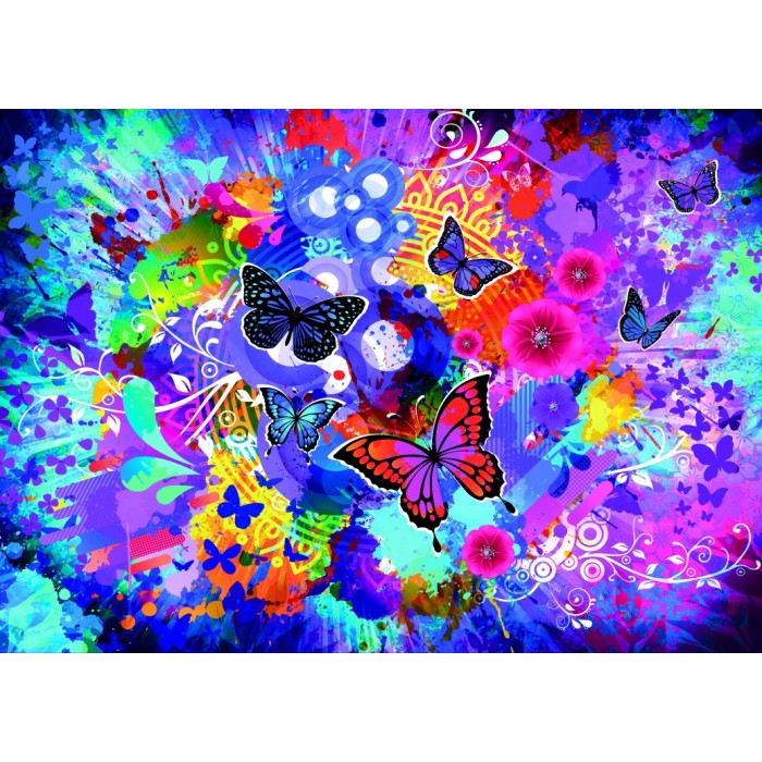 Puzzle Grafika-F-32238 Colorful Flowers and Butterflies