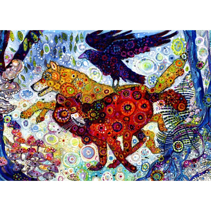 Puzzle Grafika-F-32244 Sally Rich - Wolves in a Blue Wood