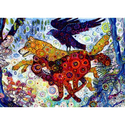 grafika-Puzzle - 500 pieces - Sally Rich - Wolves in a Blue Wood