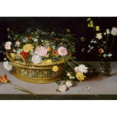 Puzzle  Grafika-F-32257 Jan Brueghel - Flowers in a Basket and a Vase, 1615