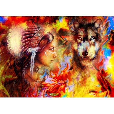 Grafika - 500 pièces - La Femme Indienne et le Loup