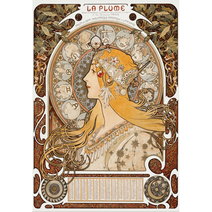 Puzzle Grafika-F-33428 Alphonse Mucha - La Plume, 1896-97