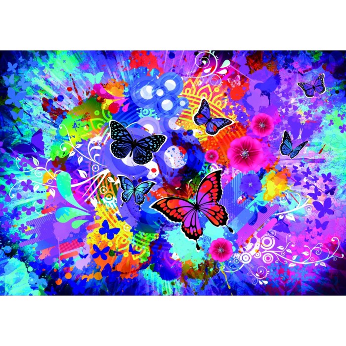 Puzzle Grafika-T-00742 Colorful Flowers and Butterflies