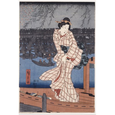 Grafika - 12 pièces - Utagawa Hiroshige: Evening on the Sumida River, 1847-1848