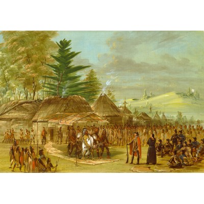 Grafika - 12 pièces - George Catlin : Chef des Indiens de Taensa recevant La Salle le 20 mars 1682, 1847-1848