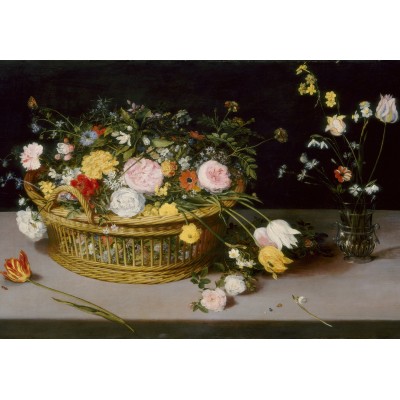 Grafika - 300 pièces - Jan Brueghel - Flowers in a Basket and a Vase, 1615